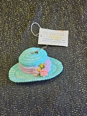 Silvestri Light Blue & Pink Straw-Style Hat Ornament